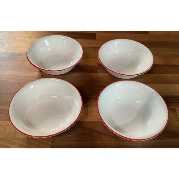 'Set of 4 Corelle Cafe Classic Red Stripe Cereal Soup Bowls 6 1/4" - Picture 2 of 10